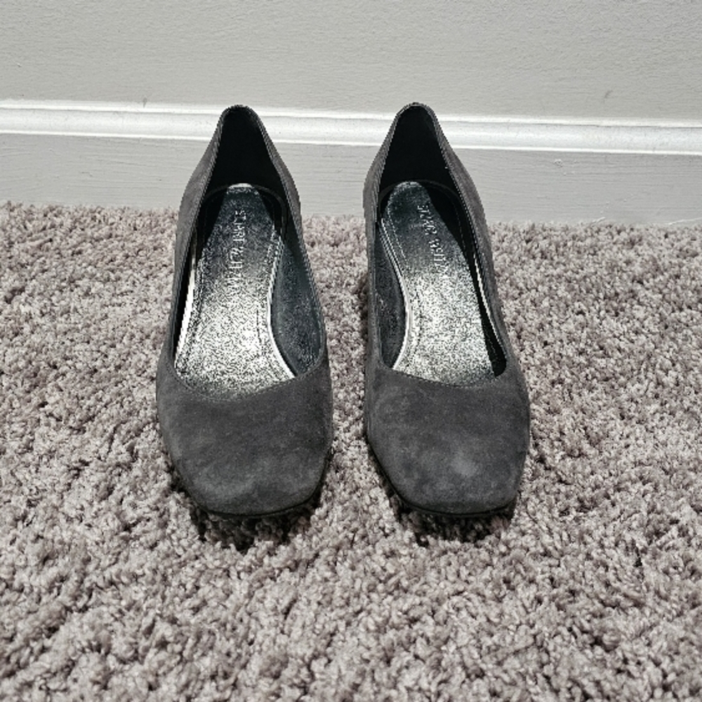 Stuart Weitzman Marymid Suede Mid Heel Pump Slate shoes size 6.5